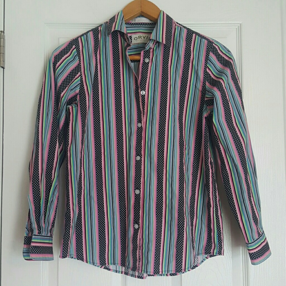 ❤ Orvis womens multi color button down shirt Size 6